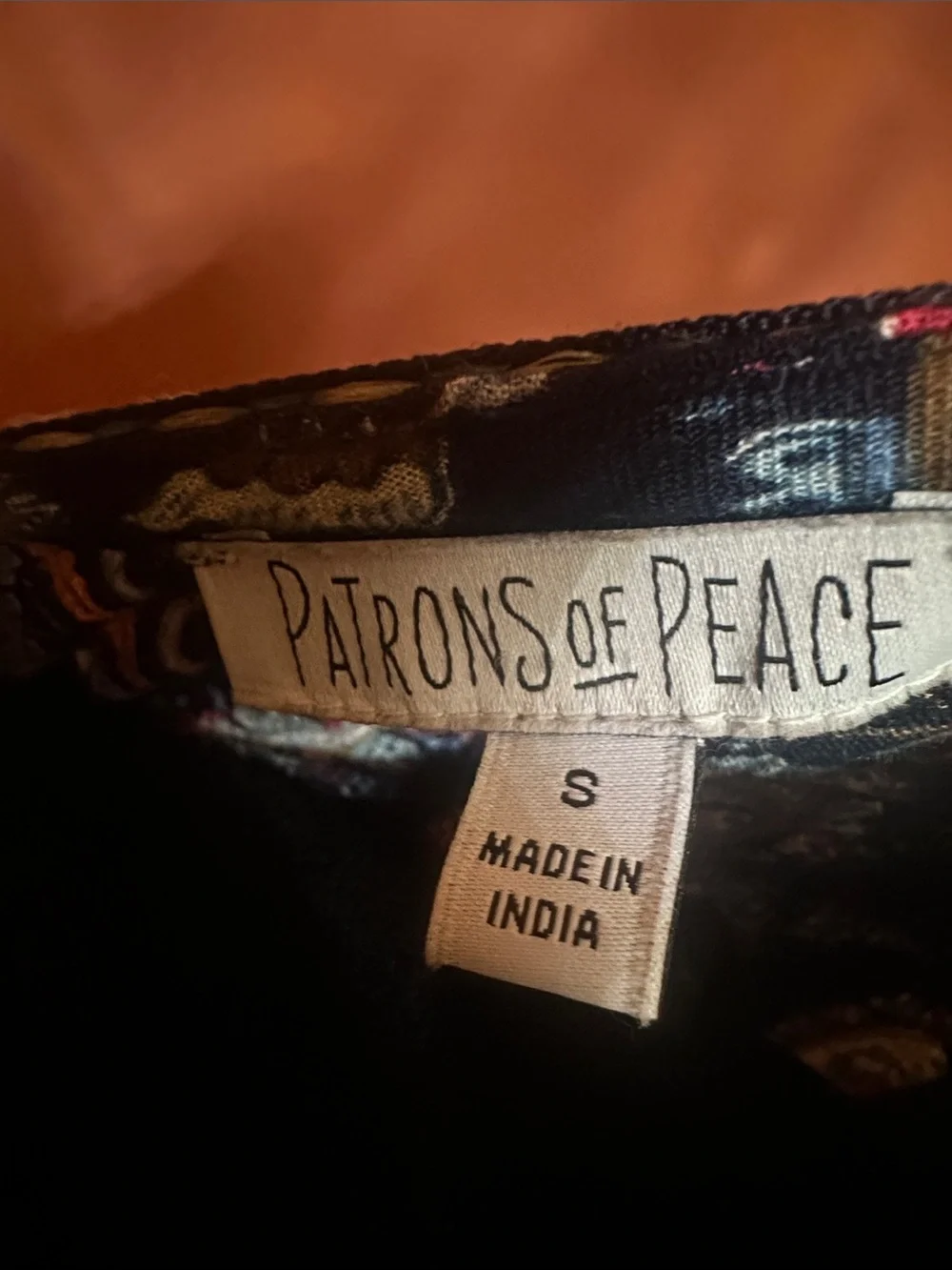 Patrons of Peace Black Top with Subtle Multicolor Paisley